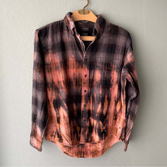 🦞3/$30🦞 Reworked | Wu-Tang Clan Bleach-Dyed Plaid Button Down Shirt - Picture 3 of 5